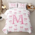 thumbnail image 1 of Manfei Pink Ribbon Bowknot Twin Quilt Set For Girls,Cartoon 3D Letter M Personalized Twin Coverlet Set For Kids,2-Piece, 1 of 7