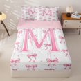 thumbnail image 1 of Manfei Pink Ribbon Bowknot Zipper Twin Comforter Sets with Fitted Sheet and 2 Pillowcases For Girls,Cartoon 3D Letter M Personalized Zipper Bedding Set For Kids,Pink Reversible,4-Piece, 1 of 7