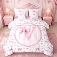 thumbnail image 1 of Manfei Pink Ribbon Bows 7-Piece Bedding Comforter Set For Kids,Cartoon Letter V Monogram King Bedding Sets For Girls,Pink Reversible, 1 of 7