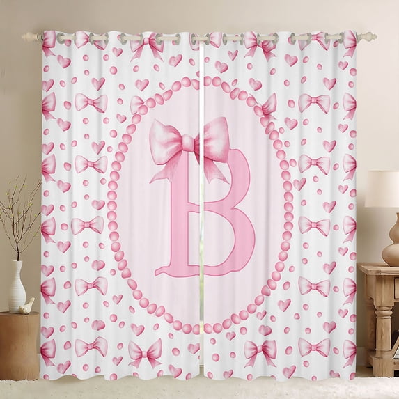 Manfei Pink Ribbon Love Blackout Curtains Set of 2 (52x84 Each) For Kids,Letter B Monogram Window Curtains