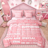 Manfei Pink Romantic Cartoon 7-Piece Twin Bedding Sets, Inspirational Words Bedding Comforter Set, Teens Kids Girls Female Reversible Sheet Sets, Luxury Bedroom Decor