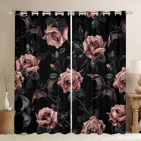 Manfei Pink Rose Curtains Pack of 2 (42x84 Each),Rustic Flower Floral Curtains Blackout,Country Botanical Bedroom Curtains For Girls,Ultra Soft Home Decor