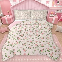 Manfei Pink Rose Floral Bedding Comforter Set for Kids, Cartoon Boho Flower Twin Comforter Sets, Simple French Style Reversible Bedding Set, Super Cozy Room Decor, 2pcs