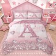 thumbnail image 1 of Homewish Pink Sequin Print A Bedding Comforter Set for Kids, Romantic Diamond Love Heart Twin Comforter Sets, Fashion Mabrling Abstract Reversible Bedding Set, Super Cozy Room Decor, 2 Pieces, 1 of 8