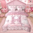 thumbnail image 1 of Homewish Pink Sequin Print H Twin Bedding Sets 7-Piece for Kids, Romantic Diamond Love Heart Bedding Comforter Set, Fashion Mabrling Abstract Reversible Sheet Sets, Lightweight Room Decor, 1 of 7