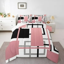 Manfei Pink Square Bedding Comforter Set for Adult, Abstract Ombre Twin Comforter Sets, Modern Fashion Style Reversible Bedding Set, Super Cozy Room Decor, 2-Piece