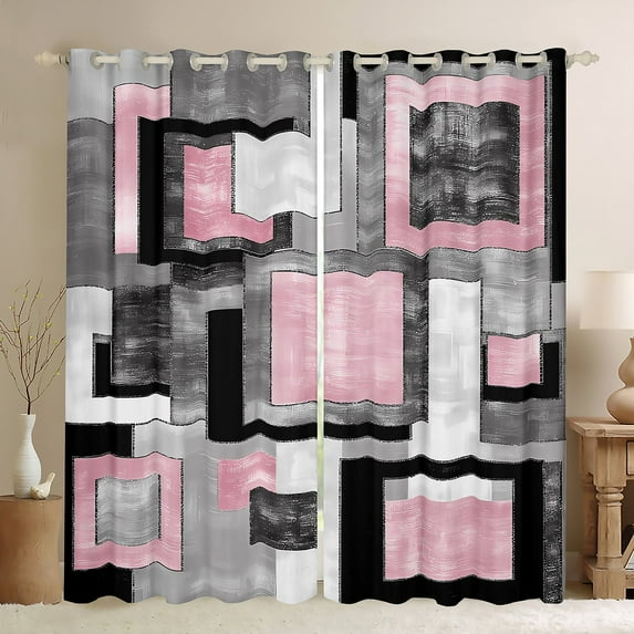 Manfei Pink Square Black Out Curtains for Adult, Abstract Ombre Curtains Pack of 2 (42x63 Each), Modern Fashion Style Bedroom Curtains, Curtains and Drapes Home Decor