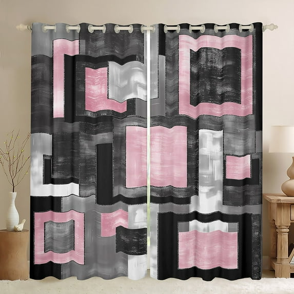 Manfei Pink Square Curtains Pack of 2 (42x84 Each) for Adult, Abstract Ombre Curtains Blackout, Modern Fashion Style Bedroom Curtains, Curtains and Drapes Bedroom Decor