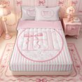 thumbnail image 1 of Manfei Pink Stripes Initial H Zipper Full Size Comforter Sets with Fitted Sheet and 2 Pillowcases for Girls,Chic Floral Bowknot Zipper Bedding Set,4pcs,Pink Reversible, 1 of 6
