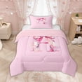 thumbnail image 1 of Manfei Pink Watercolor Bow Letter H Twin Comforter Sets for Girls, Cute Initial Bows Bedding Set, Pink Reversible, 2-Piece, 1 of 6