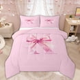 thumbnail image 1 of Manfei Pink Watercolor Bow Letter K Full Size Comforter Sets for Girls, Cute Initial Bows Bedding Sets, Pink Reversible, 3-Piece, 1 of 6