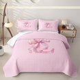 thumbnail image 1 of Manfei Pink Watercolor Bow Letter L Bed Spread Queen for Girls, Cute Initial Bows Queen Coverlet Set, 1 of 7