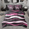 thumbnail image 1 of Manfei Pink White Black 7-Piece Twin Bedding Sets,Waves Lines Bedding Comforter Set,Minimalism Geometric Striped Sheet Sets For Girls Boys,Super Cozy Room Decor Reversible, 1 of 9