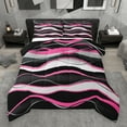 thumbnail image 1 of Manfei Pink White Black Queen Comforter Set,Waves Lines Bedding Sets,Minimalism Geometric Striped Bedding Comforter Set For Girls Boys,Super Cozy Room Decor Reversible,3pcs, 1 of 9