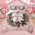thumbnail image 1 of Manfei Pink White Ribbon Queen Comforter Set for Girls, Xmas Wreath Bedding Sets, Winter Festival Christmas Reversible Bedding Comforter Set, Luxury Bedroom Decor, 3-Piece, 1 of 9