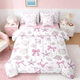 thumbnail image 1 of Manfei Pink White Starfish Seashell Bow Twin Bedding Sets for Kids Girls, Marine Animal Bedding Comforter Set, Pink Reversible 7 Pieces, 1 of 6