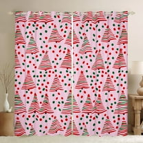 Manfei Pink Xmas Tree Black Out Curtains for Teen, Cartoon Dots Stripes Curtains Pack of 2 (42x63 Each), Merry Christmas Bedroom Curtains, Window Curtains Home Decor
