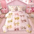 thumbnail image 1 of Homewish Pink Yellow Bowknot Bedding Comforter Set 7pcs for Child, Kawaii Princess Ribbon King Bedding Sets, Dreamy Bow-tie Reversible Bed Sheets, Ultra Soft Bedroom Decor, 1 of 7