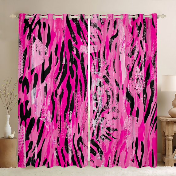 Homewish Pink Zebra Print Black Out Curtains, Fashion Leopard Cheetah Curtains Pack of 2 (42x63 Each), Teens Kids Adult Female Bedroom Curtains, Blackout Curtains Room Decor