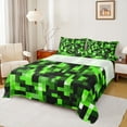 thumbnail image 1 of Manfei Pixel Grid Miners Twin Sheet Sets,Geometric Check Twin Fitted Sheet,Green Patchwork Pixel Buffalo Flat Sheet For Girls Boys,Breathable Home Decor,3 Pieces, 1 of 7