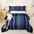 thumbnail image 1 of Manfei Pixel Vertical Streak Full Size Comforter Sets, Dark Blue Block Bedding Comforter Set, Dark Blue Black, Black Reversible 3 Pieces, 1 Comforter and 2 Pillowcases, 1 of 6