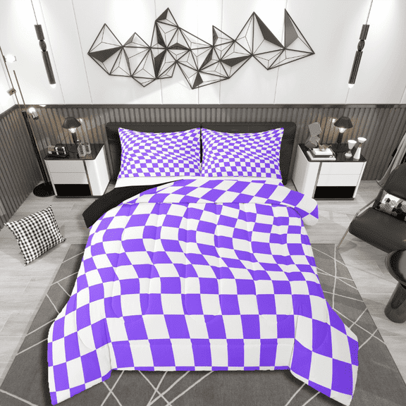 Manfei Plaid Buffalo 3-Piece Full Size Comforter Sets,Geometric Theme Bedding Comforter Set,Abstract Gird Lightweight Bedding Sets,Ultra Soft Checkerd Home Decor,Reversible