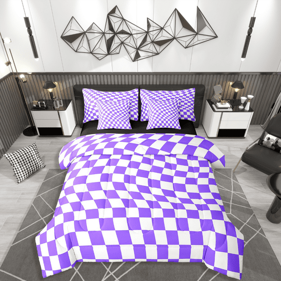 Manfei Plaid Buffalo 7-Piece Bedding Comforter Set,Geometric Theme King Bedding Sets,Abstract Gird Ultra Soft Bed Sheets,Ultra Soft Checkerd Home Decor,Reversible