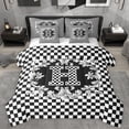 thumbnail image 1 of Manfei Plaid Letter H Twin Bedding Sets 7-Piece for Teens, Black White Monogrammed Bedding Comforter Set, Vintage Mandala Damask Reversible Sheet Sets, Super Cozy Room Decor, 1 of 8