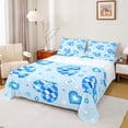 thumbnail image 1 of Manfei Plaid Love Heart Bed Sheets, Blue Cartoon Strawberry King Sheets, Teens Kids Boys Girls Sheet Set, Lightweight Room Decor, 4 Pieces, 1 of 7