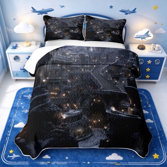 Manfei Playful Castle Quilt King,Winter Snow Design King Coverlet Set,3 ...