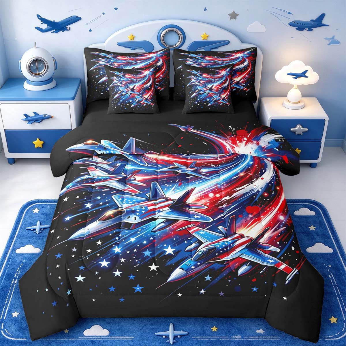 Manfei Playful Fighter Jet 7pcs Queen Bedding,Stars Pattern Bedding ...