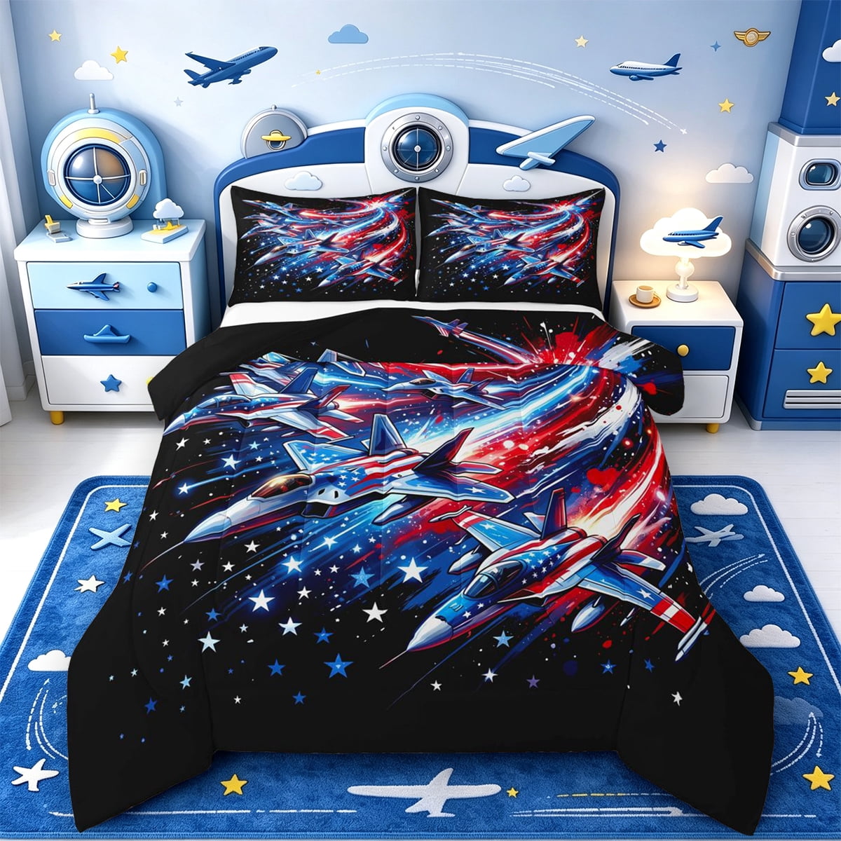 Manfei Playful Fighter Jet Full Size Comforter Sets,Stars Pattern ...