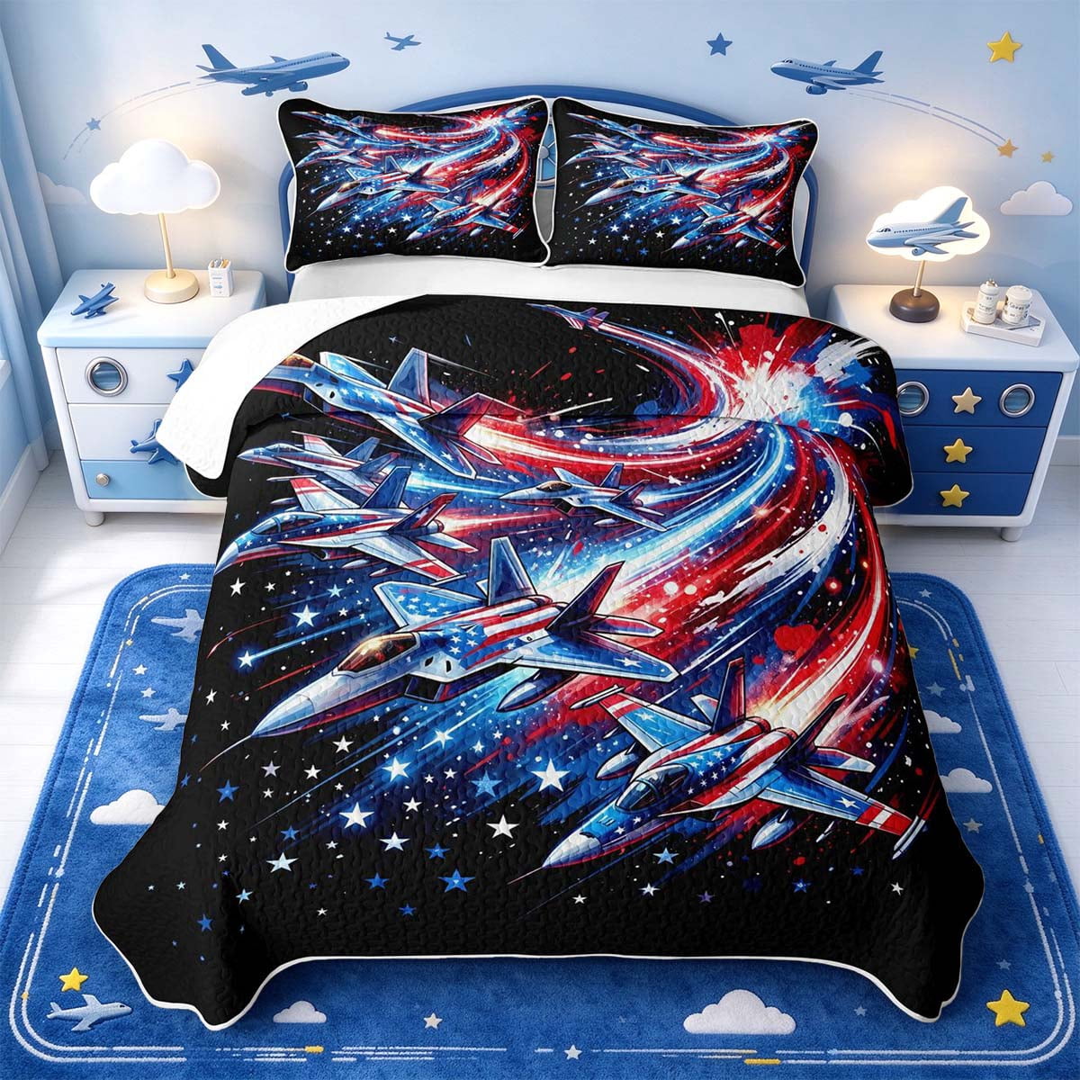 Pyjamas At Jet Manfei Playful Fighter Jet Quilt Full,Stars Pattern Full Bedspread Sets ...