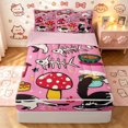 thumbnail image 1 of Manfei Playful Pet Cat Zipper Queen Comforter Set with Fitted Sheet and 2 Pillowcases, Cartoon Mushroom Zipper Bedding Set, Bright Pink, Pink Reversible, 4pcs, 1 of 7