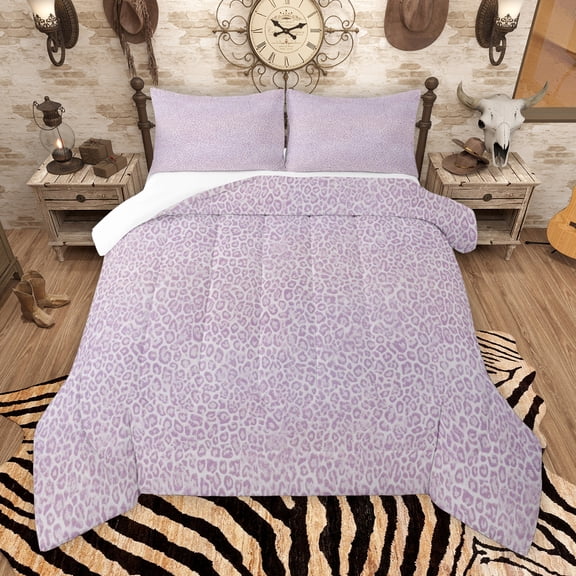 Manfei Plum Leopard Print Bedding Comforter Set for Female, Fashion Cheetah Animal Twin Comforter Sets, Chic Dots Abstract Bedding Set, Lightweight Room Decor, 2pcs