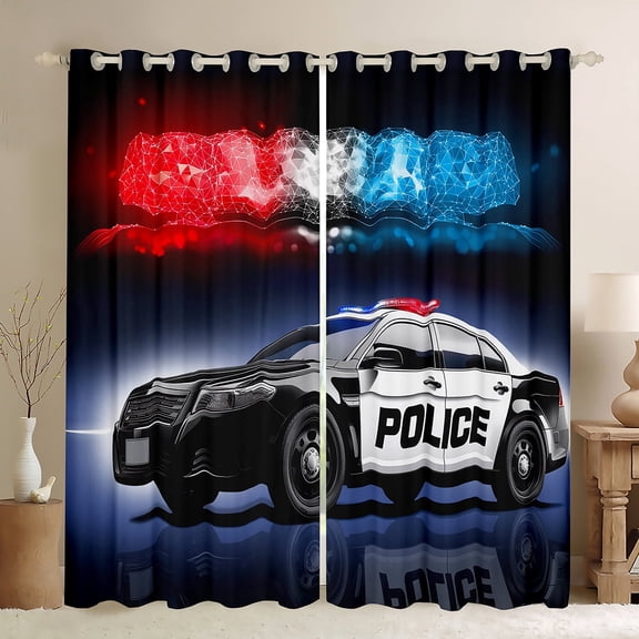 Manfei Police Car Black Out Curtains,Policeman Vehicle Curtains Pack of 2 (42x63 Each),Cop Lights Bedroom Curtains For Boys Girls,Ultra Soft Home Decor