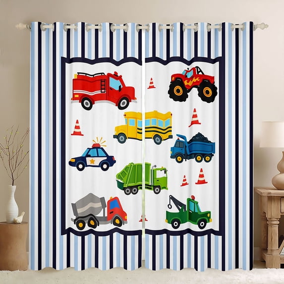 Manfei Police Car Blackout Curtains,Striped Pattern Curtains Pack of 2 (42x84 Each),White