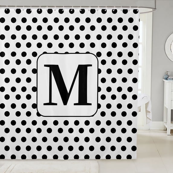 Manfei Polka Dot Letter M Shower Curtain 72Wx72L,Minimalist Artwork Bathroom Curtain,White Black