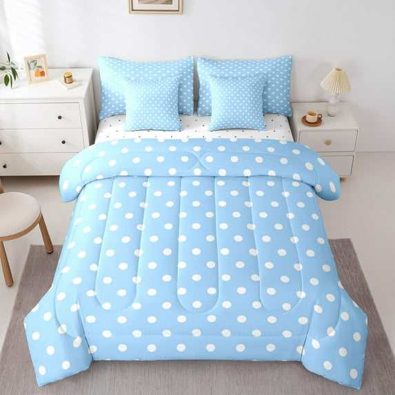Manfei Polka Dots Bedding Comforter Set 7-Piece for Teens Adults,Minimalist Geometric King Bedding Sets,Vintage Aesthetic Ultra Soft Bed Sheets,Breathable Home Decor,Reversible