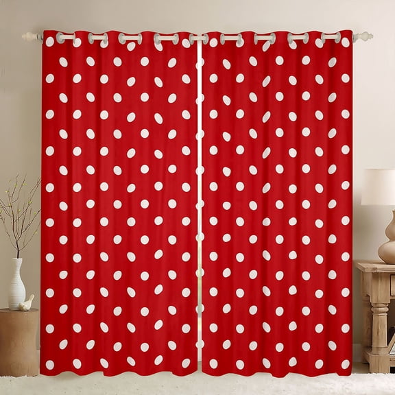 Manfei Polka Dots Boy Girl Blackout Curtains Set of 2 (52x84 Each),Vintage Aesthetic Window Curtains,Red White Curtains and Drapes,Microfiber Bedroom Decor