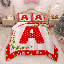 Manfei Polka Dots Letter A Bedding Comforter Set 2pcs for Girls, Kawaii Strawberry Twin Comforter Sets, Merry Christmas Bedding Set, Super Cozy Room Decor