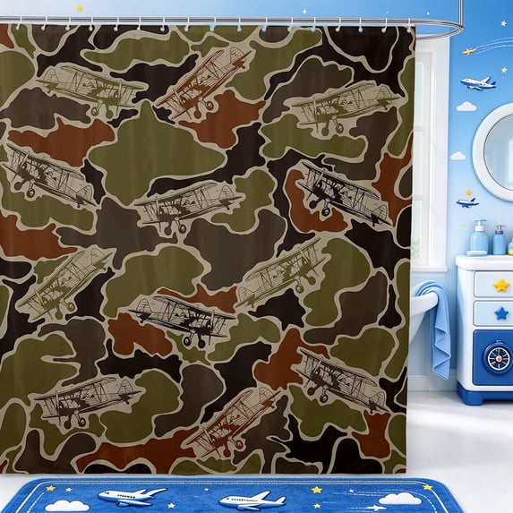 Manfei Pretty Airplane Shower Curtain 72Wx84L,Military Camo Bathroom ...