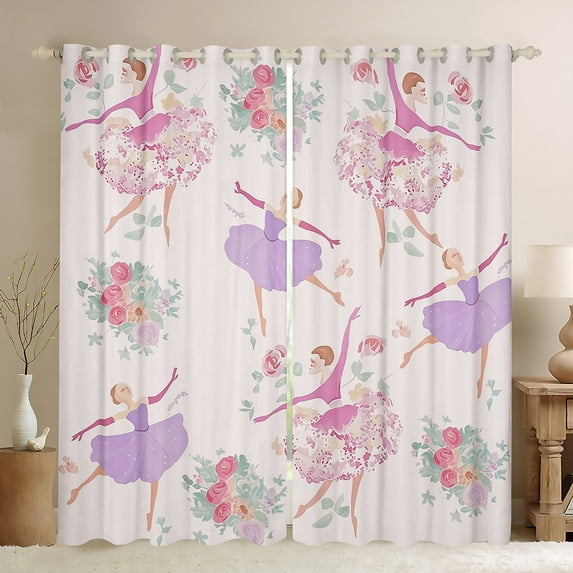 Manfei Pretty Ballet Princess Curtains Pack of 2 (42x84 Each), Girls Dancer Curtains Blackout, Vintage Blossoms Living Room Curtains, Luxury Home Decor