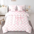 thumbnail image 1 of Manfei Pretty Monogram B 7pcs Queen Bedding,Checkerboard Bowtie Bedding Comforter Set Queen,Pink,Pink Reversible, 1 of 7