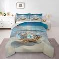 thumbnail image 1 of Manfei Pretty Pearl Full Size Comforter Sets,Cartoon Seashell Bedding Comforter Set,Blue Yellow,Light Gray Reversible,3pcs,1 Comforter and 2 Pillowcases, 1 of 8