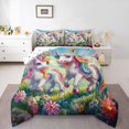 thumbnail image 1 of Manfei Pretty Unicorn Full Size Comforter Sets,Cute Flowers Pattern Bedding Comforter Set,Pink,Polkadot Reversible,3pcs,1 Comforter and 2 Pillowcases, 1 of 7