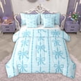 thumbnail image 1 of Manfei Princess Blue Ribbon Twin Bedding Sets 7-Piece, Abstract Stripes Bedding Comforter Set, Kawaii Love Heart Reversible Sheet Sets, Ultra Soft Bedroom Decor, 1 of 7