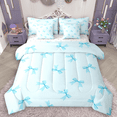 thumbnail image 1 of Manfei Princess Bow Knot Bedding Comforter Set 7-Piece, Cute Bowtie Full Bedding Set for Girls, Blue Bow Ribbon Fitted Sheet Flat Sheet, Microfiber Bedroom Decor, 1 of 8