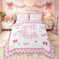 thumbnail image 1 of Manfei Princess Bow Tie Letter C Monogrammed Queen Comforter Set 3pcs for Girls Teens,Cute Grid Bowknot Alphabet Bedding Comforter Set for Kids,Pink Reversible,Lightweight Room Decor, 1 of 6