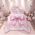 thumbnail image 1 of Manfei Princess Bow-tie Child Bedding Comforter Set, Dreamy Cartoon Bowknot Twin Comforter Sets, Glitter Stars Print Reversible Bedding Set, Breathable Home Decor, 2pcs, 1 of 8